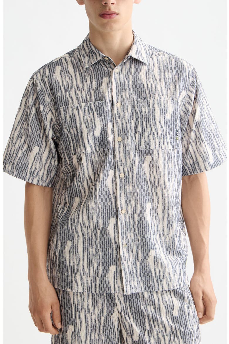 Textured Knit Short Sleeve Button-Up Shirt, Main, color, SKY CAPTAIN JACQUARD