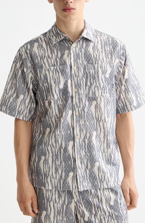Textured Knit Short Sleeve Button-Up Shirt