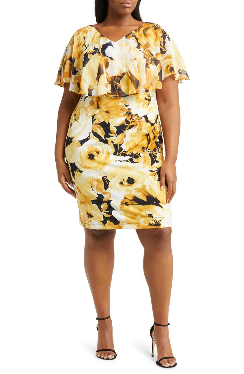 Connected Apparel Ruffle Bodice Floral Print Dress, Main, color, 