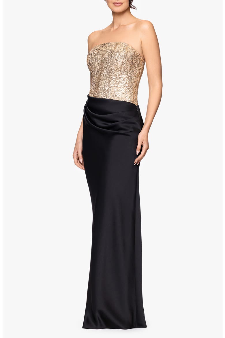 Sequin Bodice Strapless Gown, Alternate, color, BLACK/ GOLD