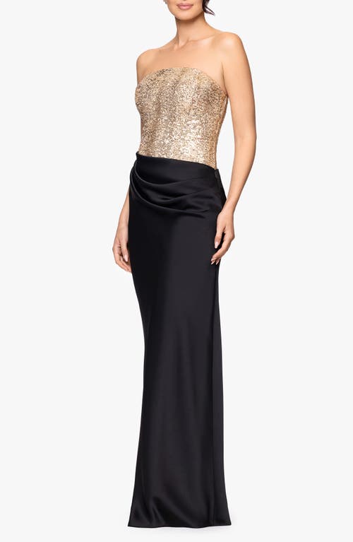 Betsy & Adam Sequin Bodice Strapless Gown In Animal Print