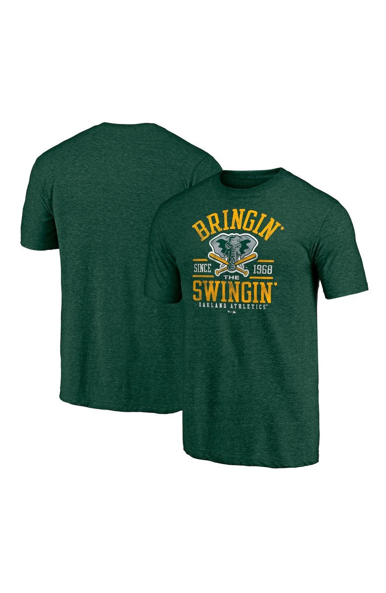 FANATICS Men's Fanatics Branded Heathered Green Oakland Athletics Bringin' The Swingin' Hometown Collection Tri-Blend T-Shirt, Alternate, color,