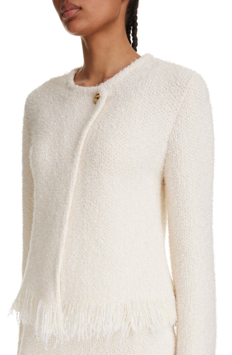 Chloé Asymmetric Fringe Trim Bouclé Jacket, Alternate, color, 