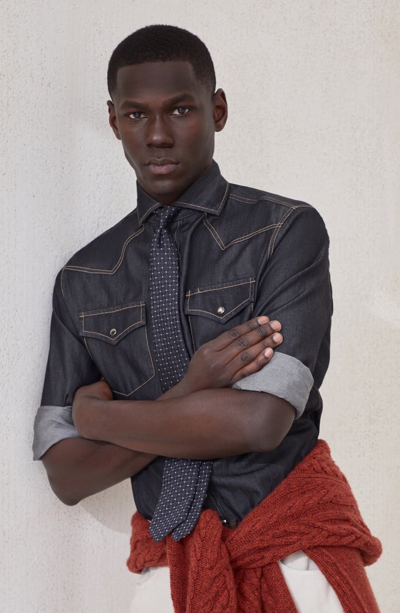 Brunello Cucinelli Lightweight denim shirt, Alternate, color, Dark Grey