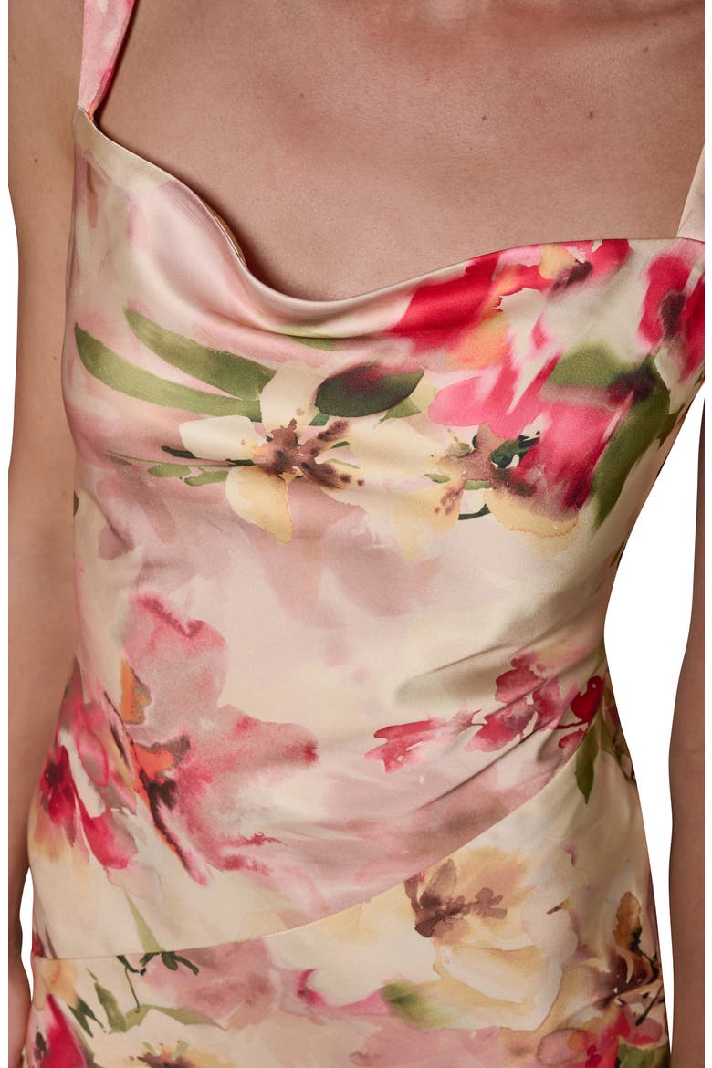 Floral Cowl Neck Satin Dress, Alternate, color, EGGSHELL MULTI