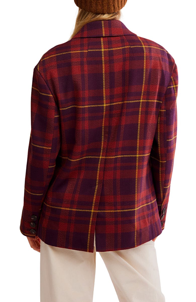 Free People Dean Double Breasted Blazer, Alternate, color, Plum Combo