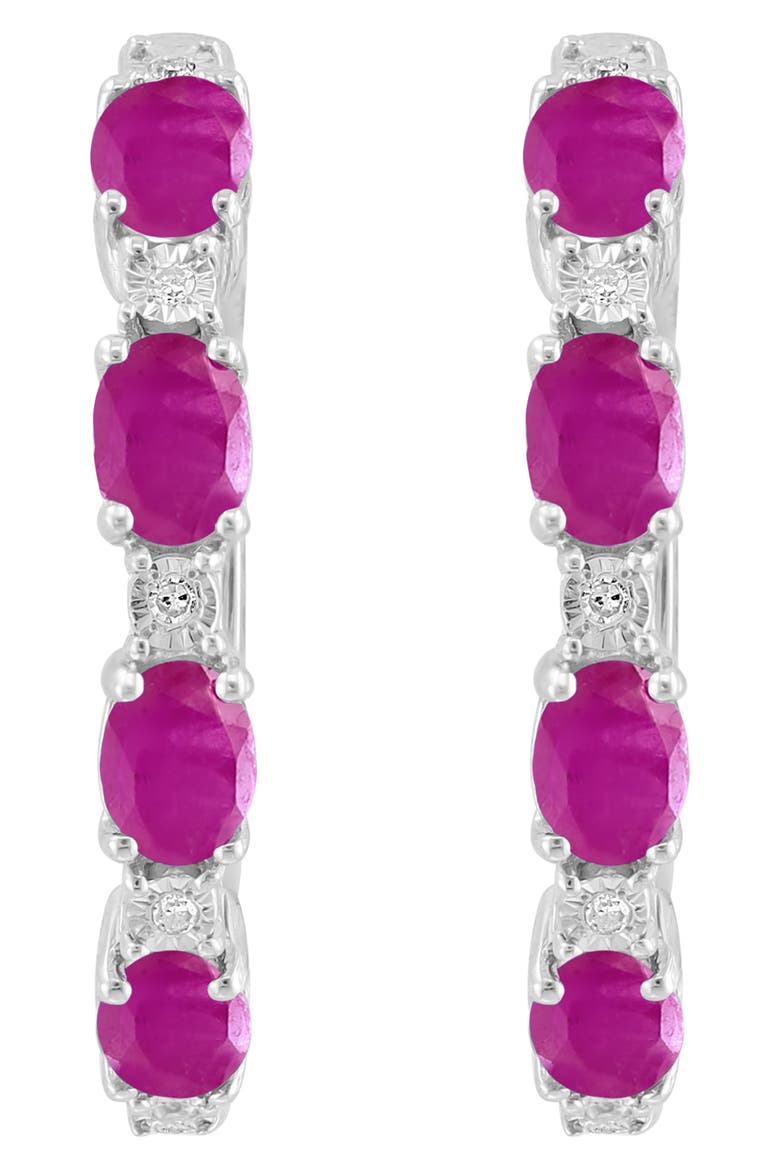 Sterling Silver Ruby & Diamond Hoop Earrings - 0.02 ctw, Alternate, color, RED