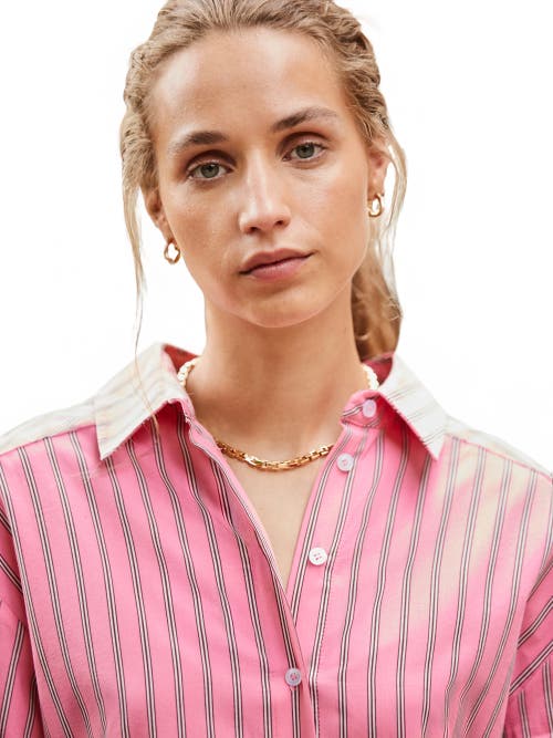 Ro&zo Long Sleeve Stripe Shirt Dress In Pink