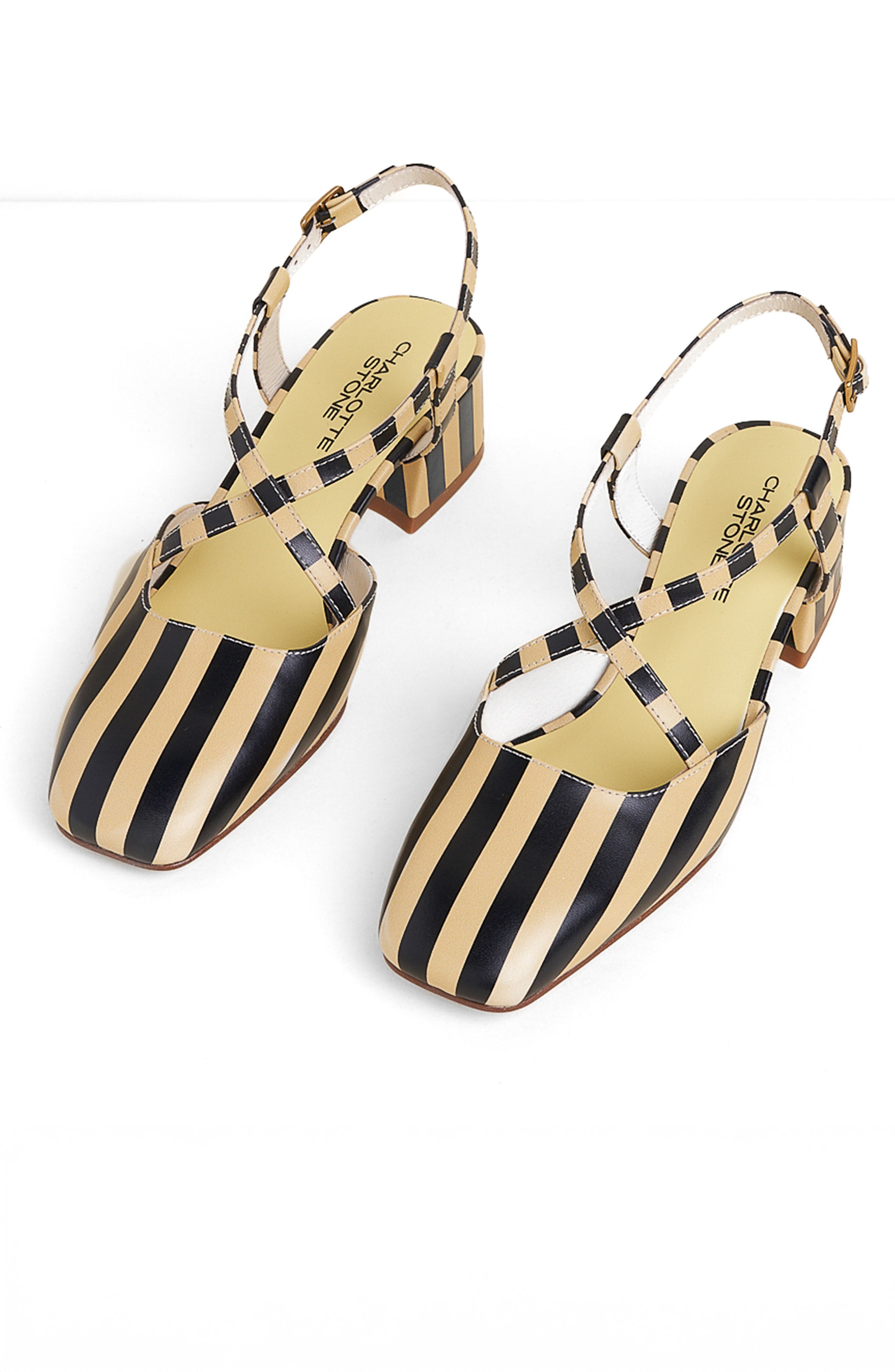 Charlotte Stone Vera Crisscross Slingback Low Block Heel Pump, Main, color, Black Stripe