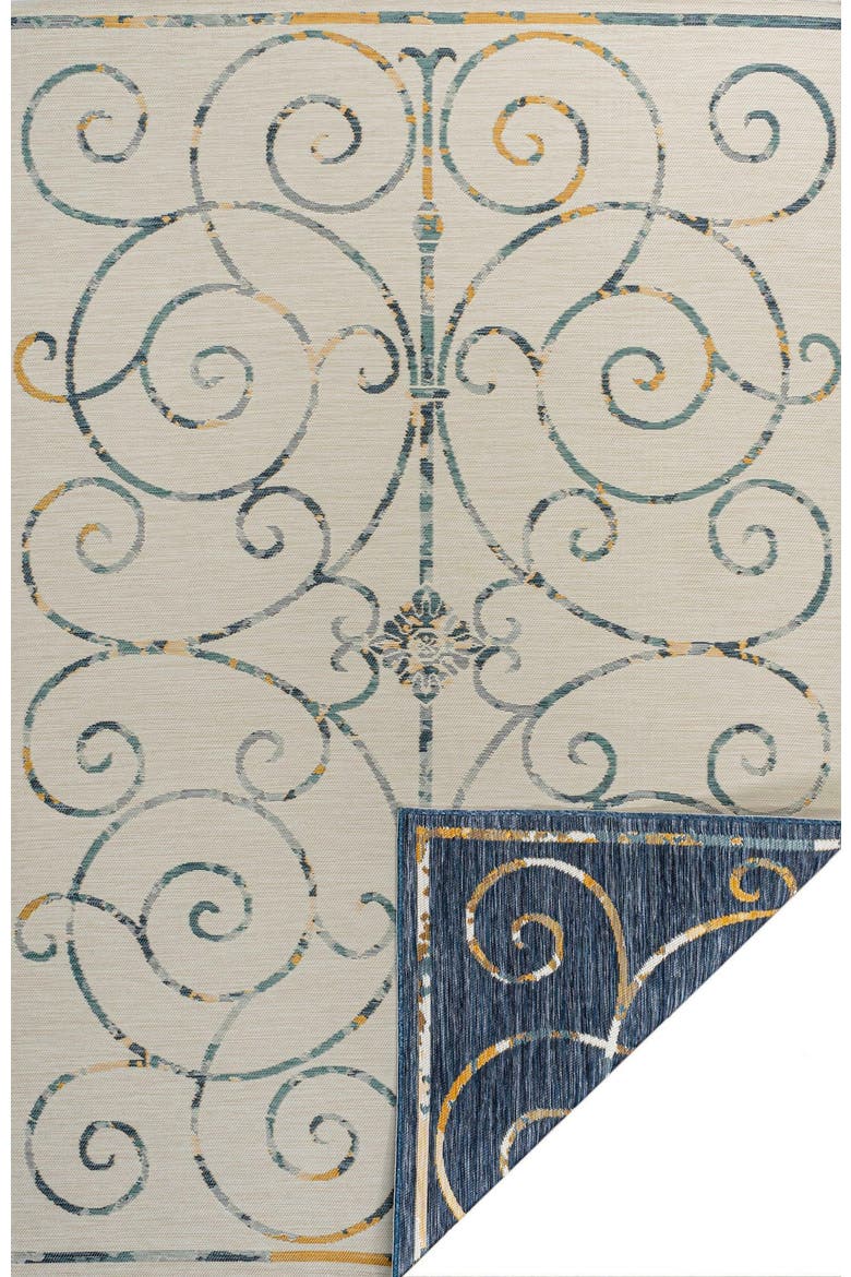 Danae Classic Cottage Filigree Scroll Reversible Machine-Washable Indoor/Outdoor Area Rug, Main, color, Cream/Navy