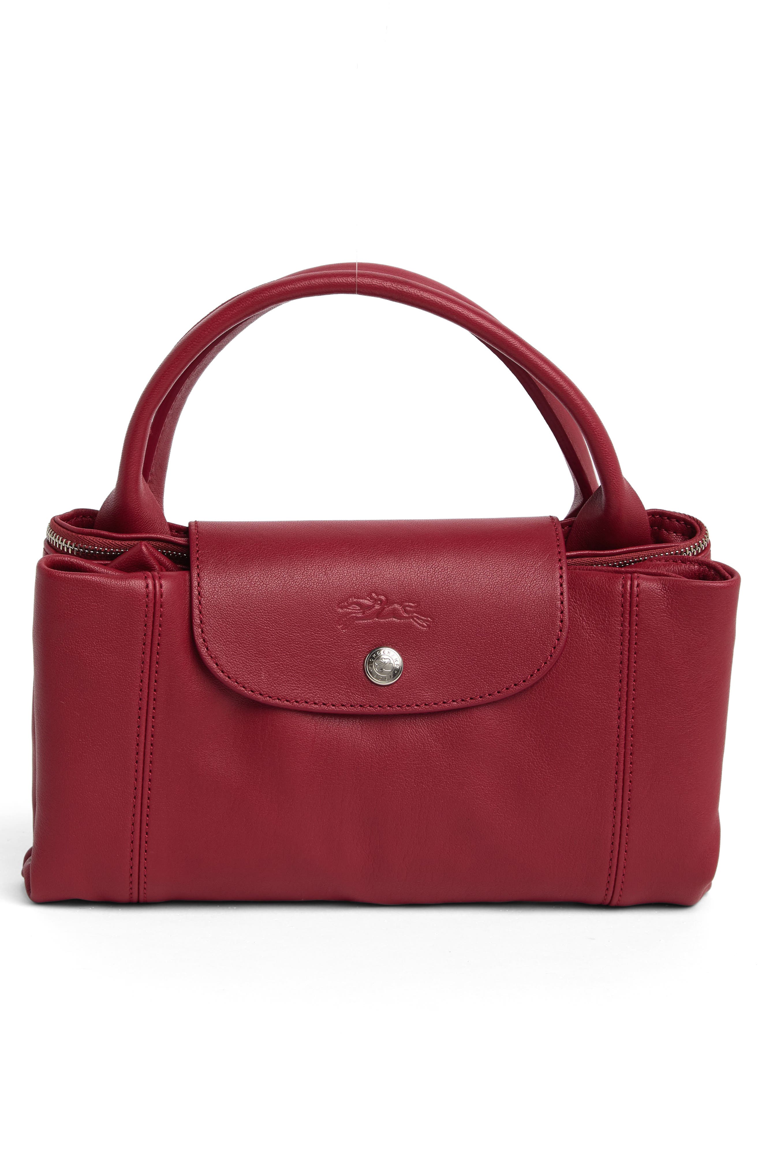 'Le Pliage Cuir' Leather Handbag, Alternate, color, RED