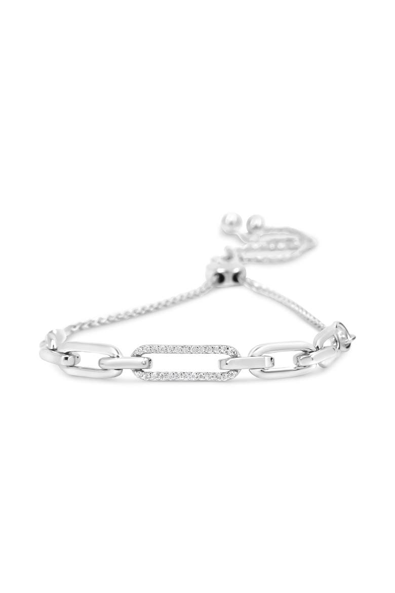.925 Sterling Silver 1/10 Cttw Diamond Paperclip Link Adjustable Bolo Bracelet, Alternate, color, Silver