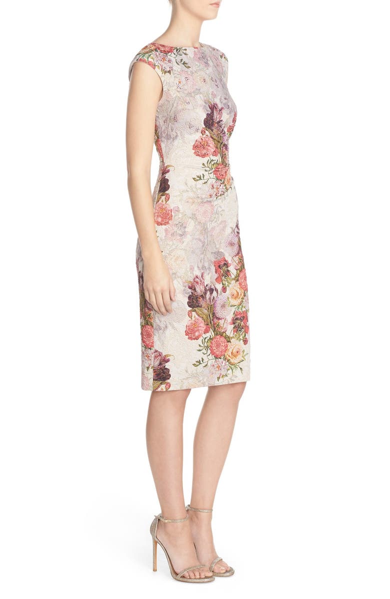 Adrianna Papell Embellished Ruched Metallic Jacquard Sheath Dress, Alternate, color, 