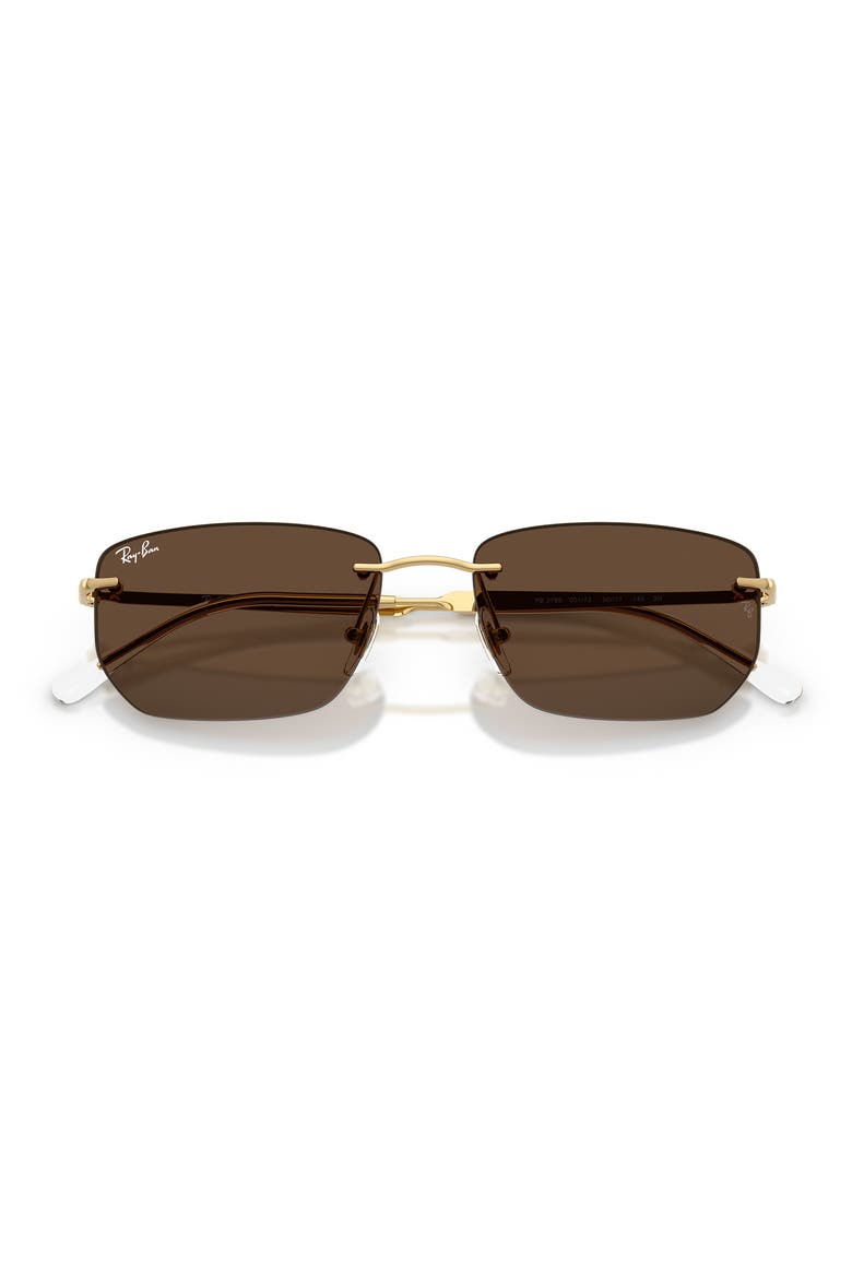 56mm Rimless Rectangular Sunglasses, Alternate, color, ARISTA / DARK BROWN