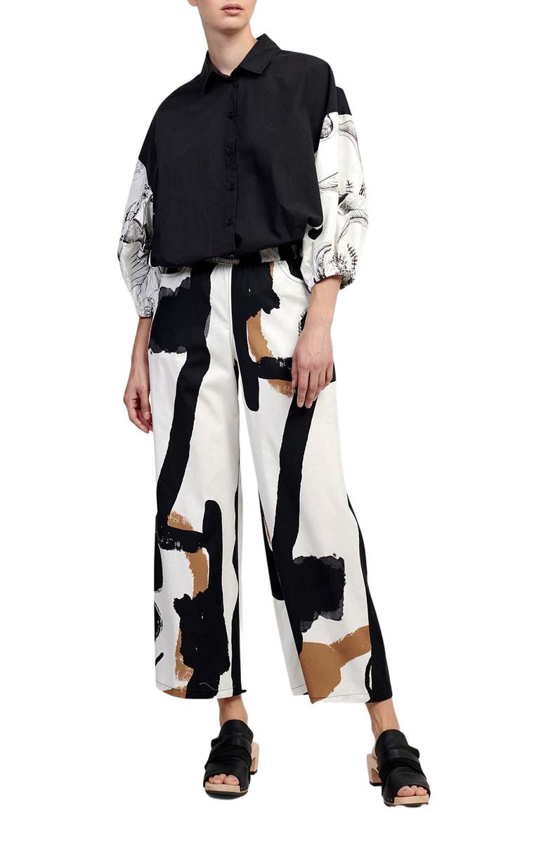 Alembika Mixed print button-up shirt with puff sleeves, Main, color, 