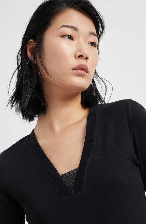 Brunello Cucinelli Women Cotton V-necked Top In Black