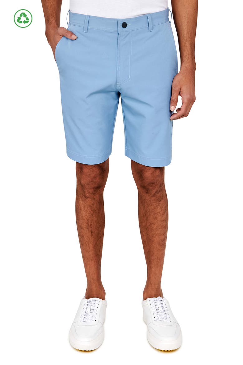 Regular Fit Solid Recycled Performance Flat Front Golf Shorts, Main, color, BLUE
