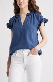 Caslon® Ruffle Cotton Gauze Top