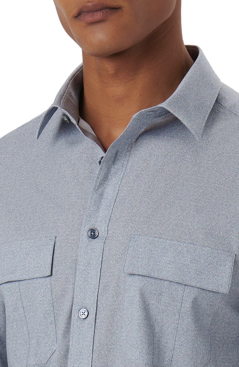 Bugatchi Julian Shaped Fit Heather Stretch Cotton Button-Up Shirt, Alternate, color, Dusty-Blue