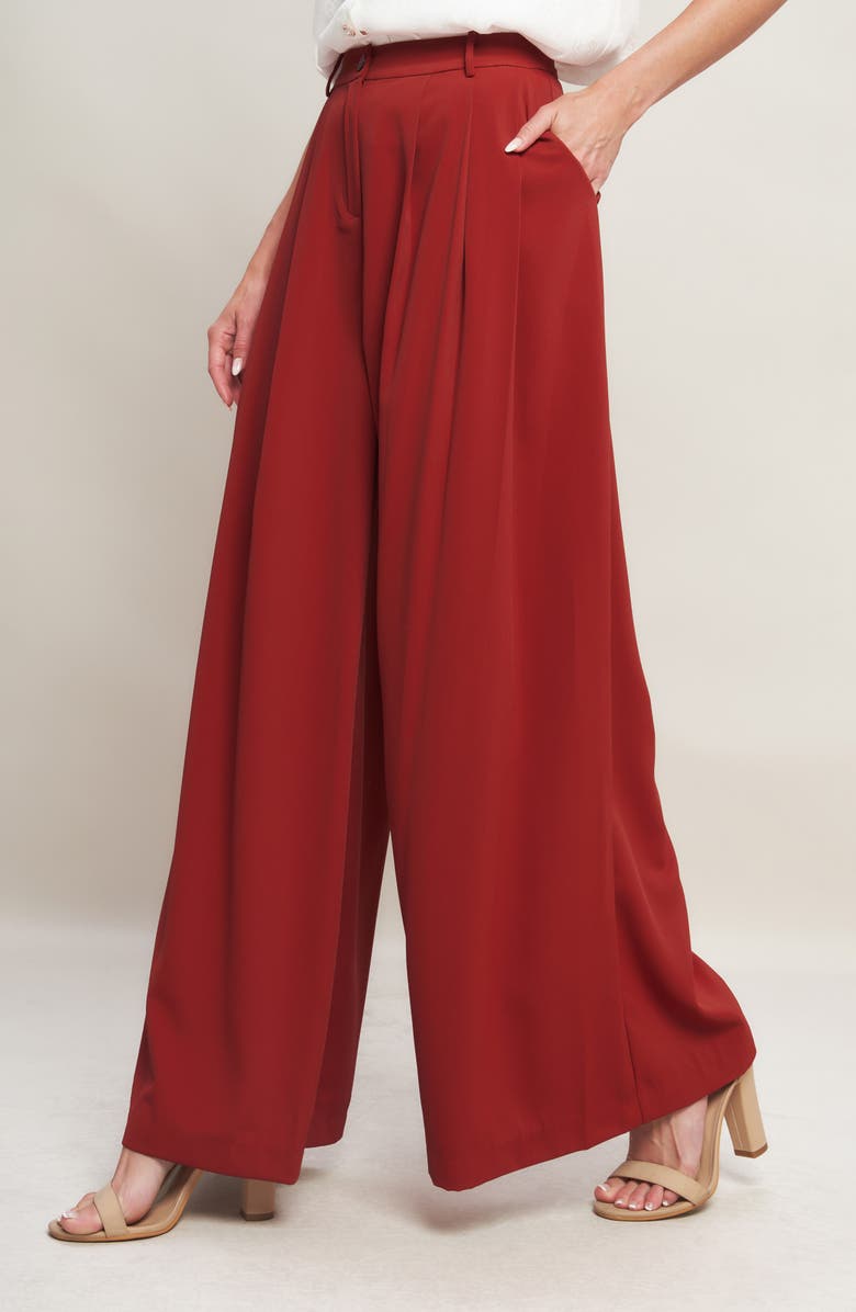 FLYING TOMATO Pleated Front Wide Leg Pants, Alternate, color, Ruby