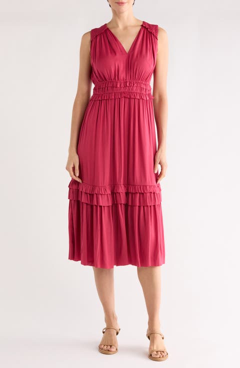 Ruffle Sleeveless Tiered Midi Dress