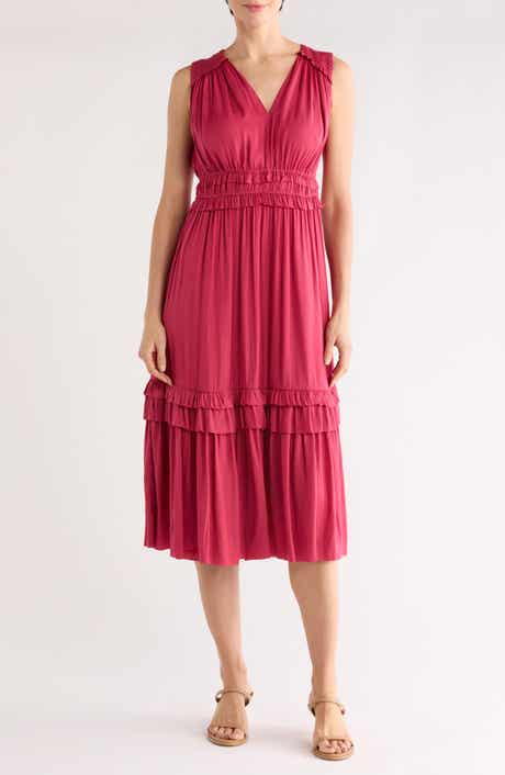 T Tahari Ruffle Sleeveless Tiered Midi Dress
