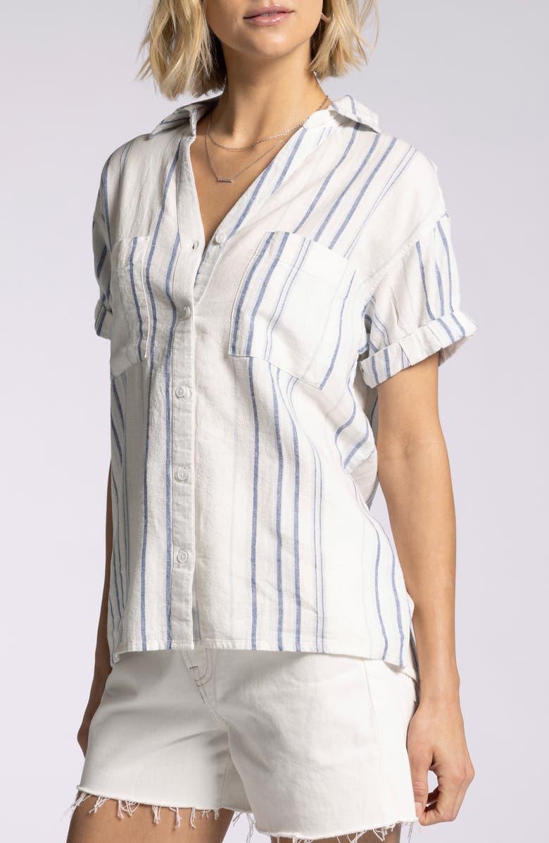 Thread 
Supply Sydney Stripe Short Sleeves Linen Blend Button-Up Shirt, Alternate, color, 