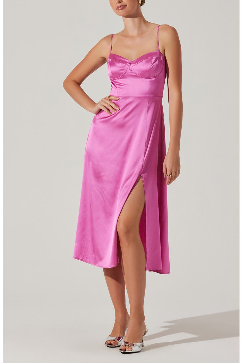 Bustier Satin Dress, Alternate, color, BUBBLEGUM