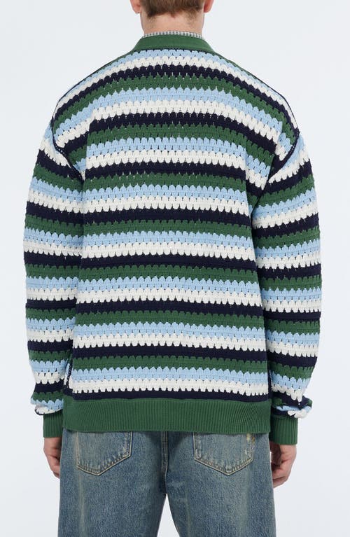 Scotch & Soda Men's Loose-fit Crocheted Stripe Cardigan In Sage Green Multi Stripe