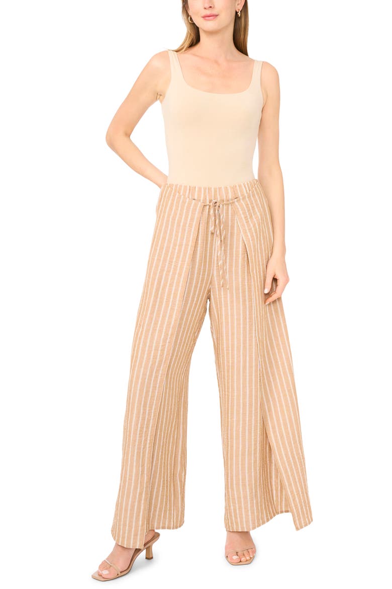 Tie Front Overlay Wide Leg Pants, Alternate, color, BEIGE/WHITE