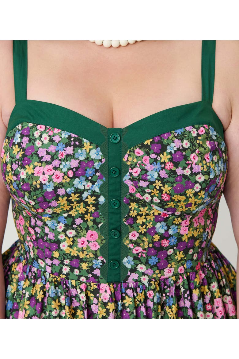 Plus Size 1950s Sleeveless Swing Dress, Alternate, color, Green Ditzy Floral Print