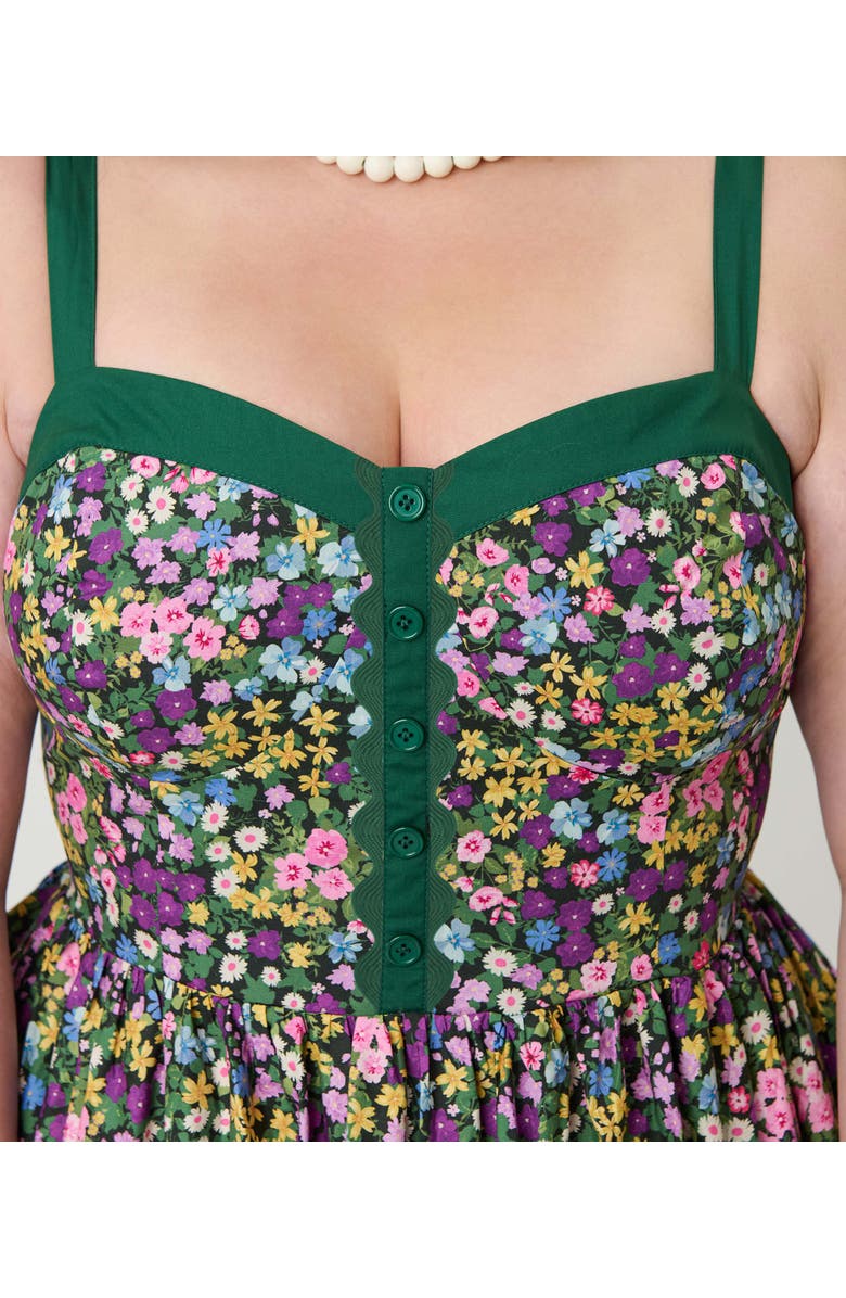 Unique Vintage Plus Size 1950s Sleeveless Swing Dress, Alternate, color, Green Ditzy Floral Print