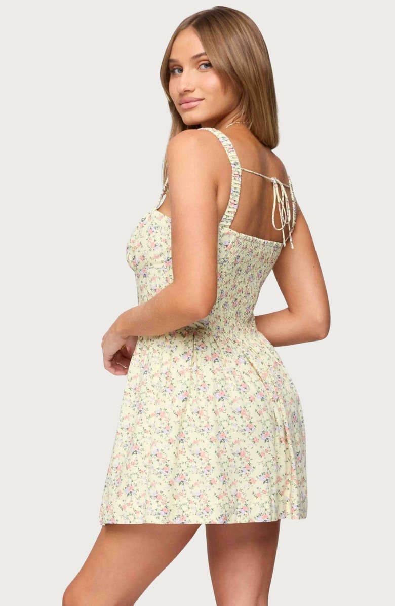 EDIKTED Sadee Ruched Floral Fit & Flare Minidress, Alternate, color, Yellow