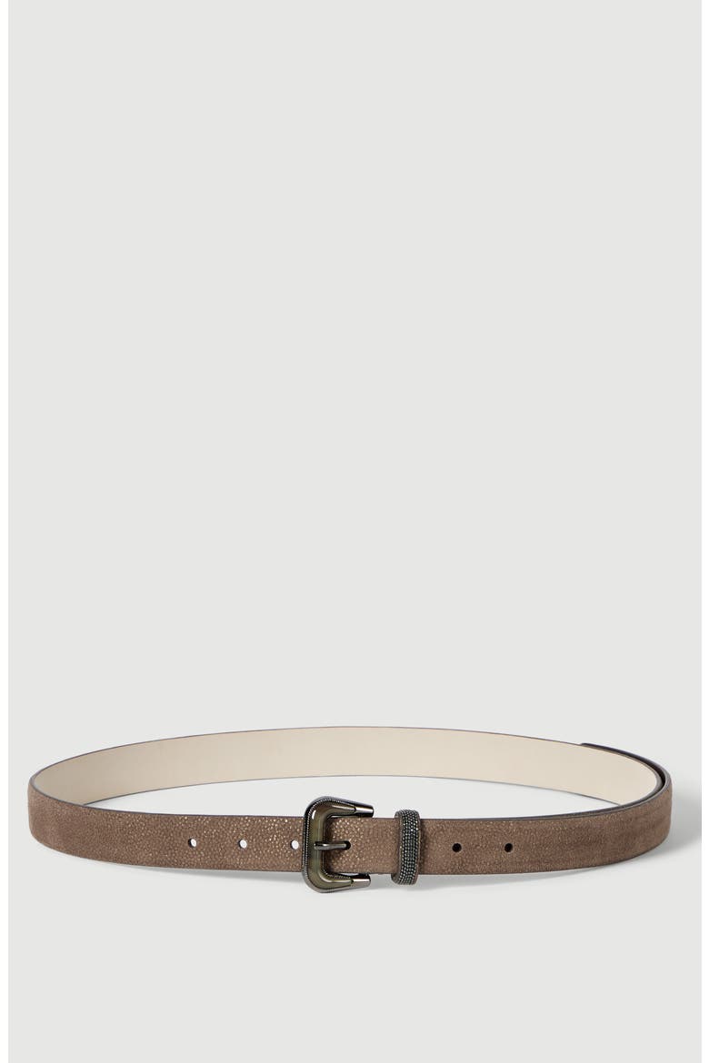 Sparkling textured leather belt with monili, Main, color, Bark