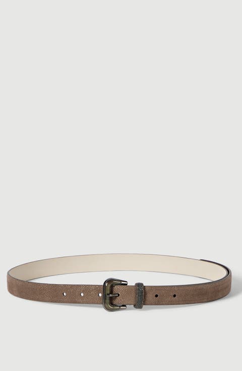 Sparkling textured leather belt with monili