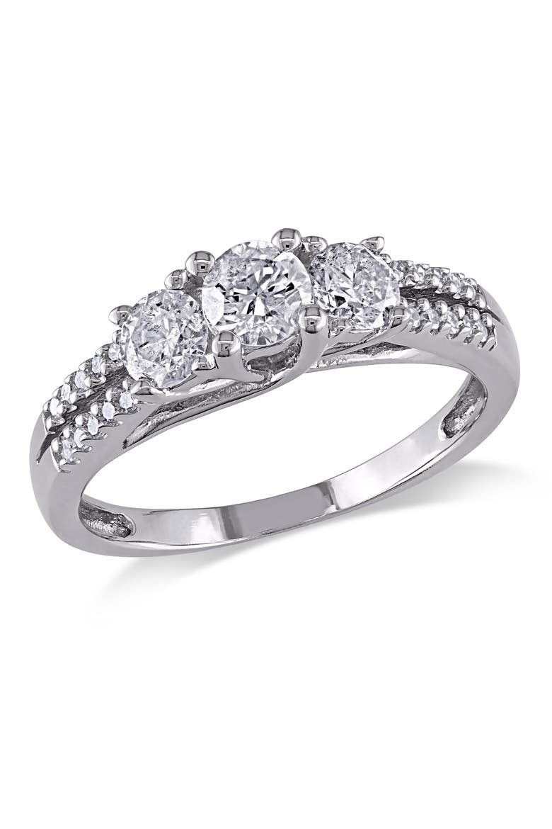 1 CTW Diamond 3-Stone Engagement Ring 10k, Main, color, 10k White Gold