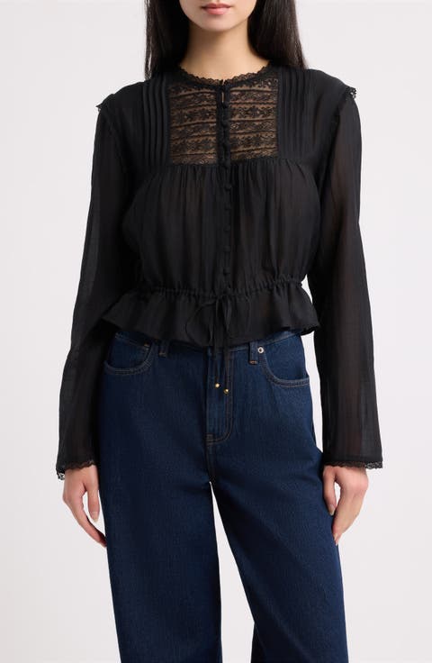 Hadley Pintuck Lace Cotton Blend Top