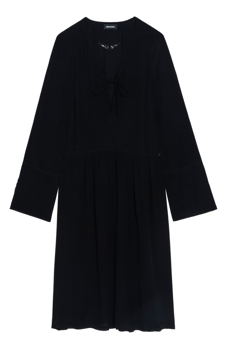 Zadig & Voltaire Rinas Plunge Neck Long Sleeve Dress, Alternate, color, Black