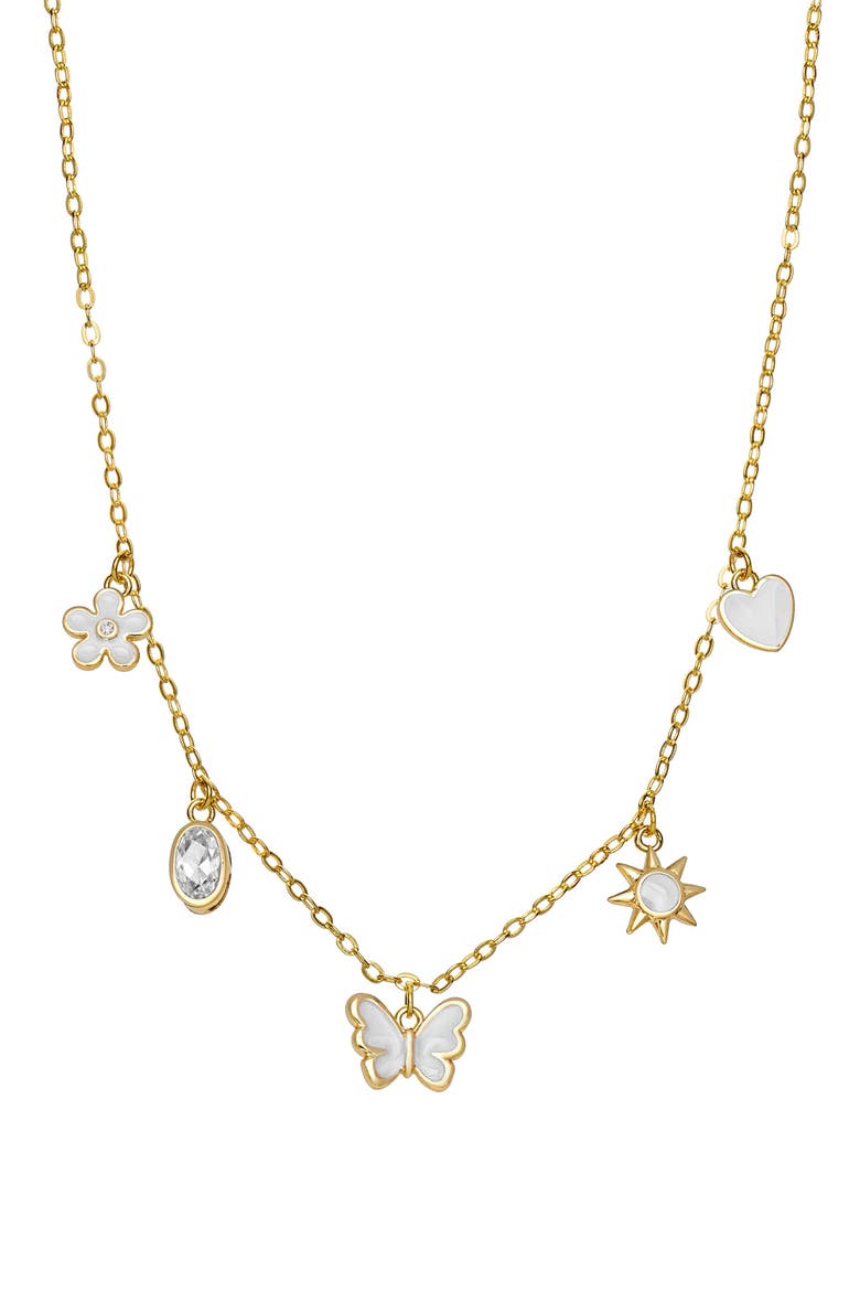 Kids' Enamel & Cubic Zirconia Charm Necklace, Main, color, WHITE