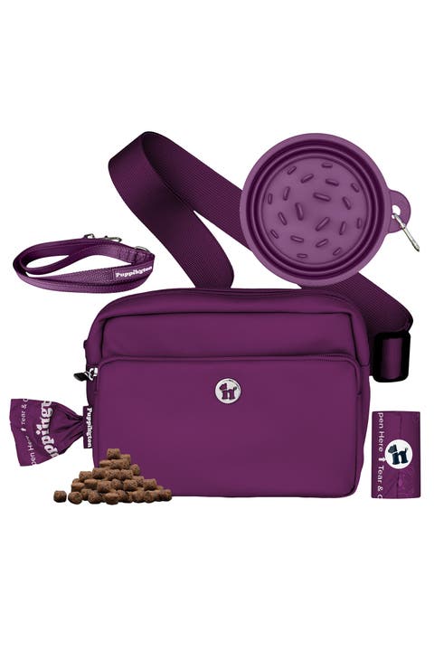 3-in-1 Dog Walking Bag with Waste Bags plus Travel Bowl and Reflective Leash