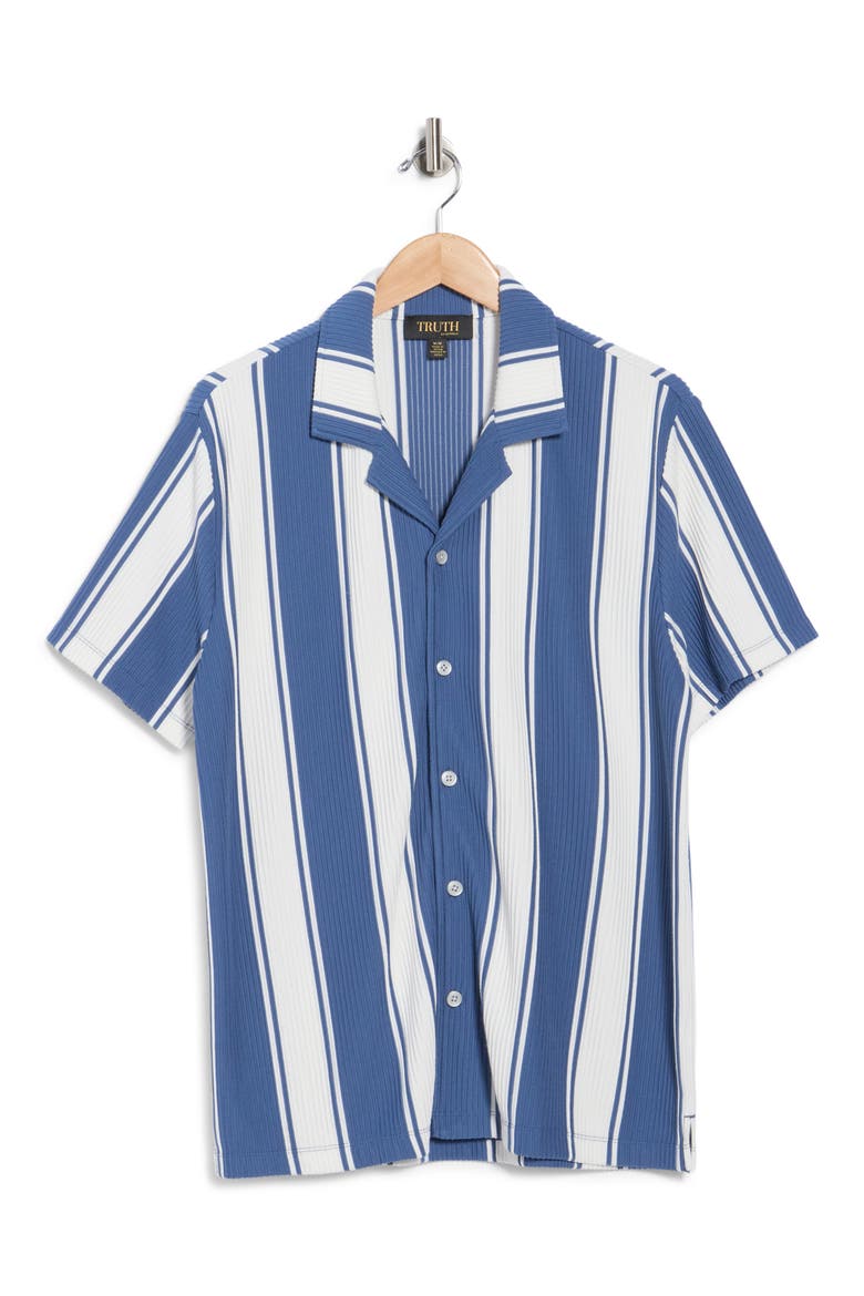 Ottoman Striped Cuban Collar Camp Shirt, Alternate, color, AIRFORCE BLUE / WHITE