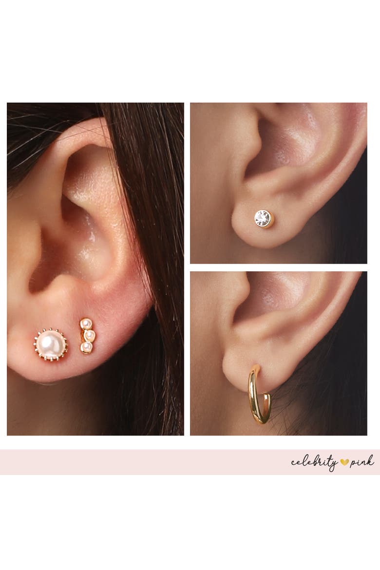 Embellished Gold-Tone Hoops and Stud Earrings Pack of 6 | 6-Pack, Small Hoops and Stud Earrings with Pearl and Rhinestone Accents, Alternate, color, Gold-Tone