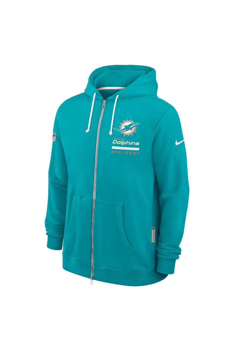 Men's Nike Aqua Miami Dolphins Sideline Standard Issue Utility Player Dri-FIT Full-Zip Hoodie, Alternate, color, Aqua