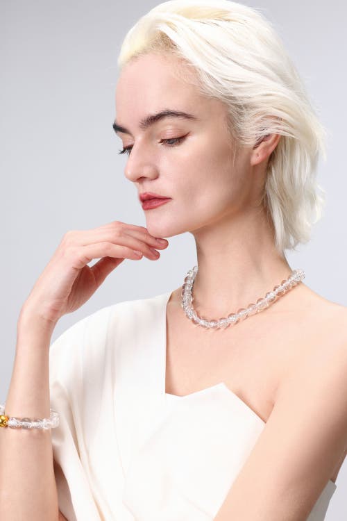 Classicharms Frostnova Azeztulite Clear Phantom Large Crystal Sphere Necklace-14mm In Gold