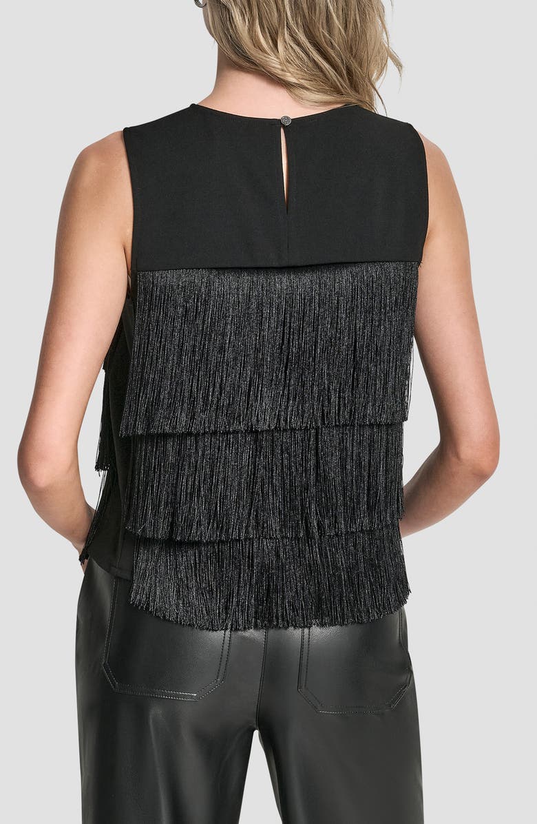 DKNY Tiered Fringe Top, Alternate, color, Black