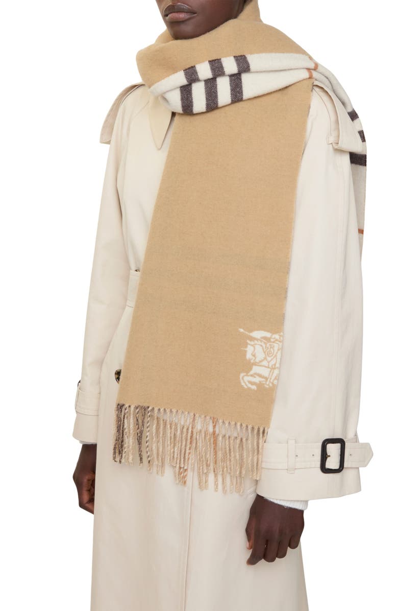Burberry Reversible Check Cashmere Scarf, Alternate, color, Pebble White