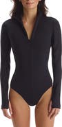 Commando Zip Long Sleeve Scuba Knit Thong Bodysuit