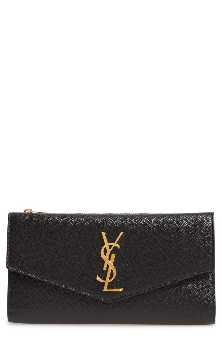 Saint Laurent Uptown Large Leather Envelope Wallet, Main, color,