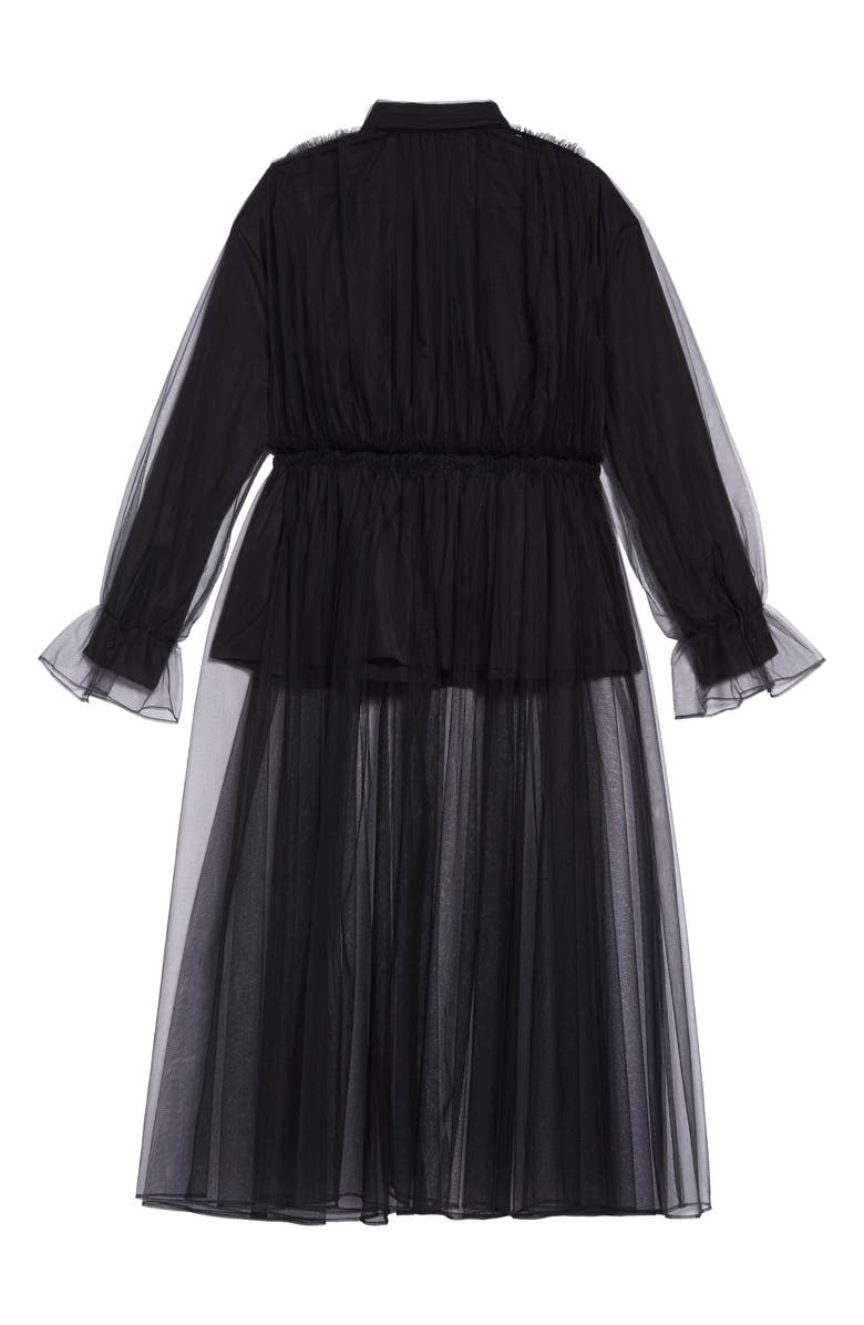 Noir Kei Ninomiya Long Sleeve Tulle Overlay Midi Dress, Alternate, color, 