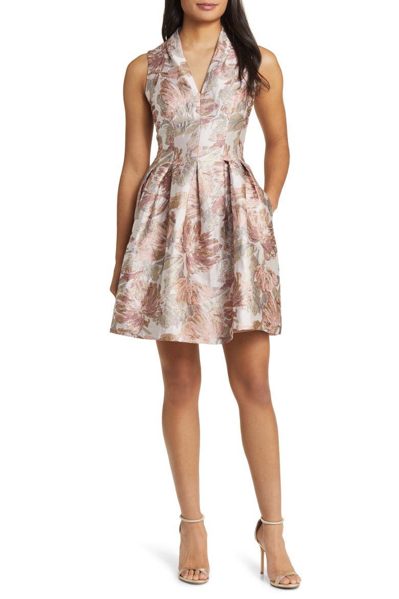 Metallic Jacquard Sleeveless Fit & Flare Dress, Main, color, MAUVE